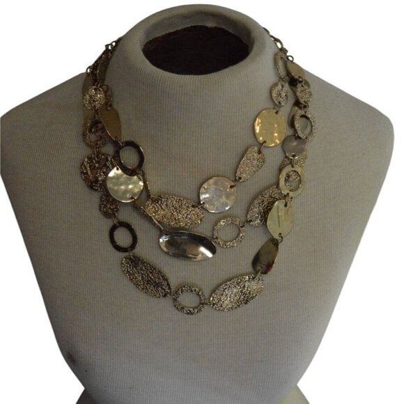 Chico’s Gold Chunky Metal Statement Multistrand Necklace Manitee Length - Picture 8 of 10